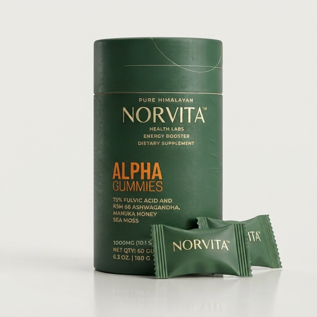 Norvita Alpha Gummies pack with two individually wrapped gummies